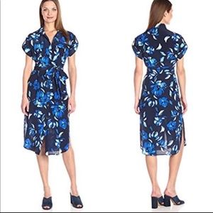 Yumi Kim Blue Floral Midi Shirt Dress Medium